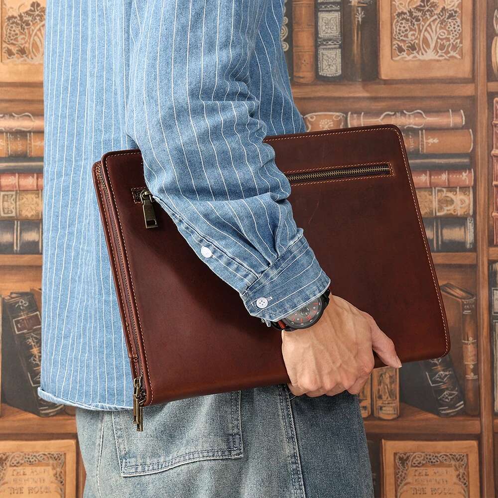 JOYIR Crazy Horse Leather Portfolio Case Men Women Multi Pocket Padfolio Cover Bussiness Document A4 Organizer Tablet Holder