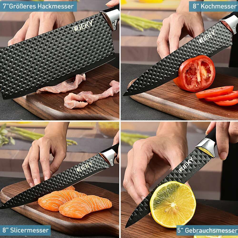 6Pcs Kitchen Knives Set Stainless Steel Slicing Utility Chef Knife Scissors Peeler Fruit Slicer Fish Meat Cleaver Cooker
