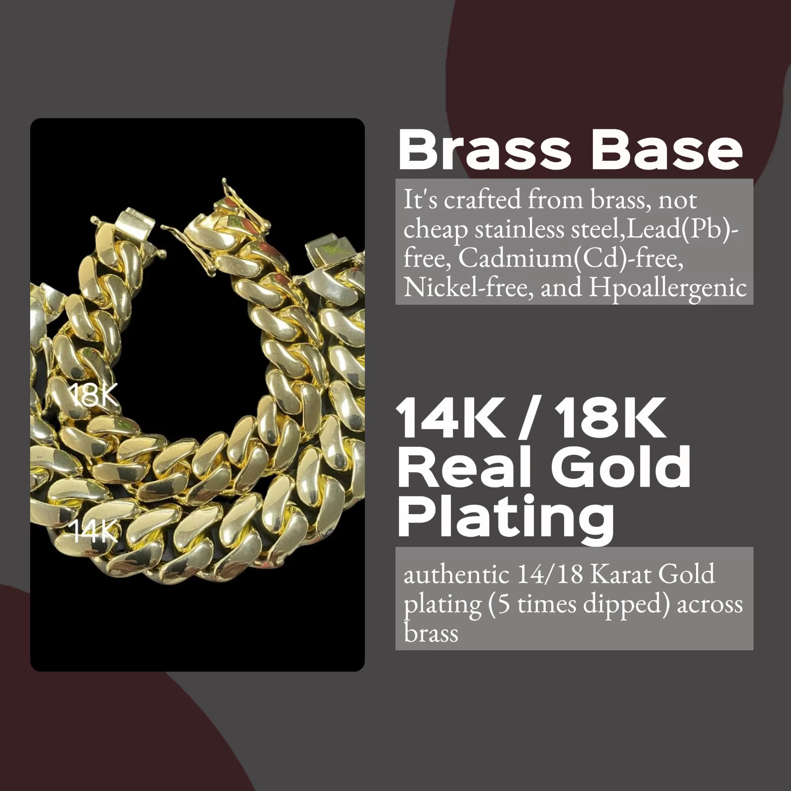 Wholesale Choker 14K 18k Gold Plated Cuban Link Chain 10mm-25mm Heavy Solid Brass Miami Cuban Chains Bracelet Necklace for Men