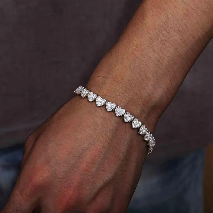 Moissanite Heart Tennis Bracelet for Unisex Iced Out in 925 Sterling Silver With Unique Design for Gift