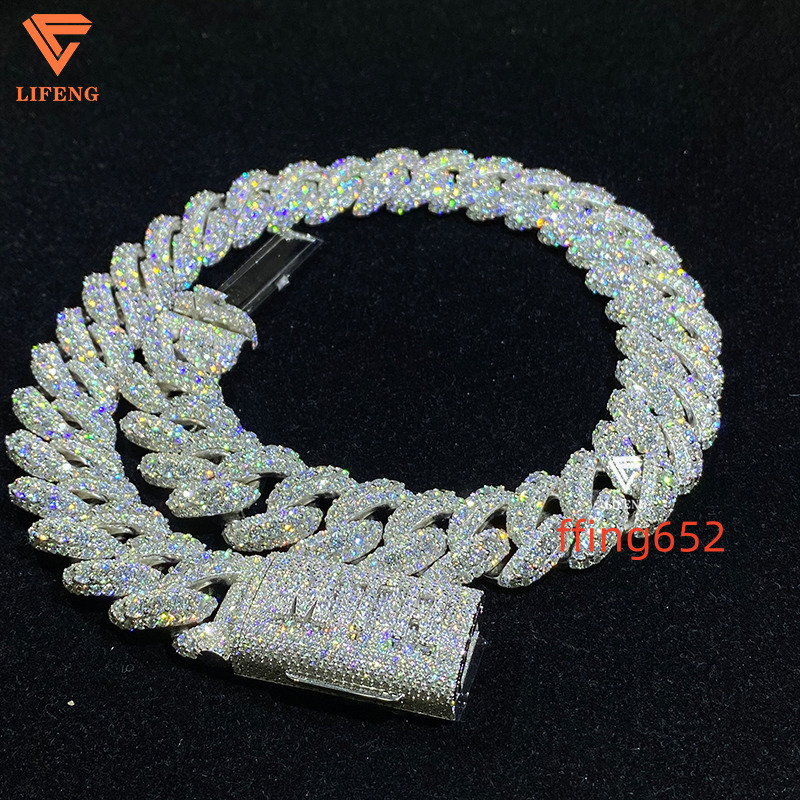 20MM High Quality Vvs Moissanite Big Necklaces Diamond Tester-Pass 925 Sterling Silver Raised Heavy Cuban Link Chain Fine Jewelry Men