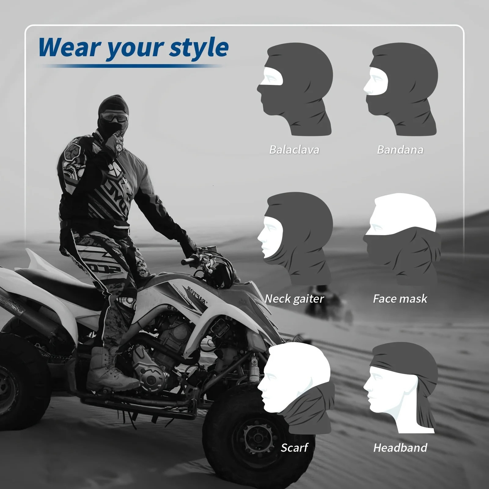 3pcs Breathable Black Balaclava Mask Scarf - UV Protection and Summer Cooling for Bike Riding Motorcycle Skiing 250317