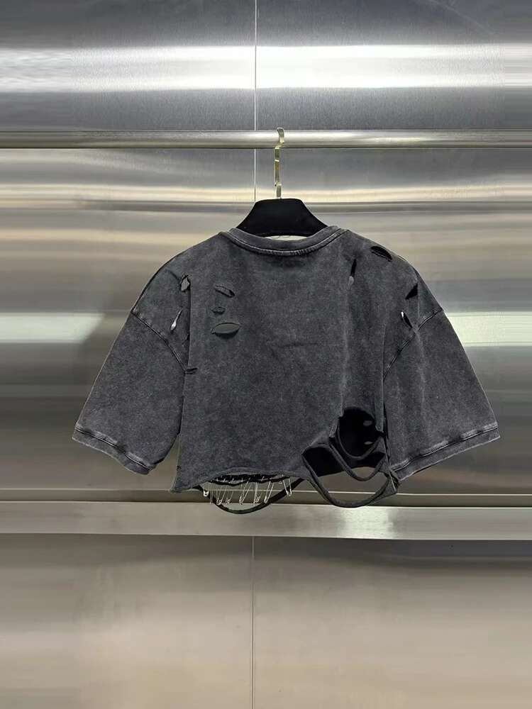 Hollow Out Patchwork Sequins Solid Shirts For Women Round Neck Short Sleeve Minimalist Slimming T Shirt Female Fashion New