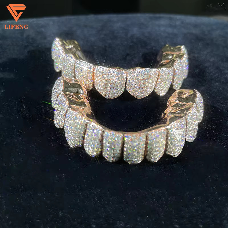Rose Gold Plated Teeth Grillz Sterling Silver 925 Fashion Jewelry Hip Hop Grillz for Teeth Moissanite Diamond Grillz 10 on 10