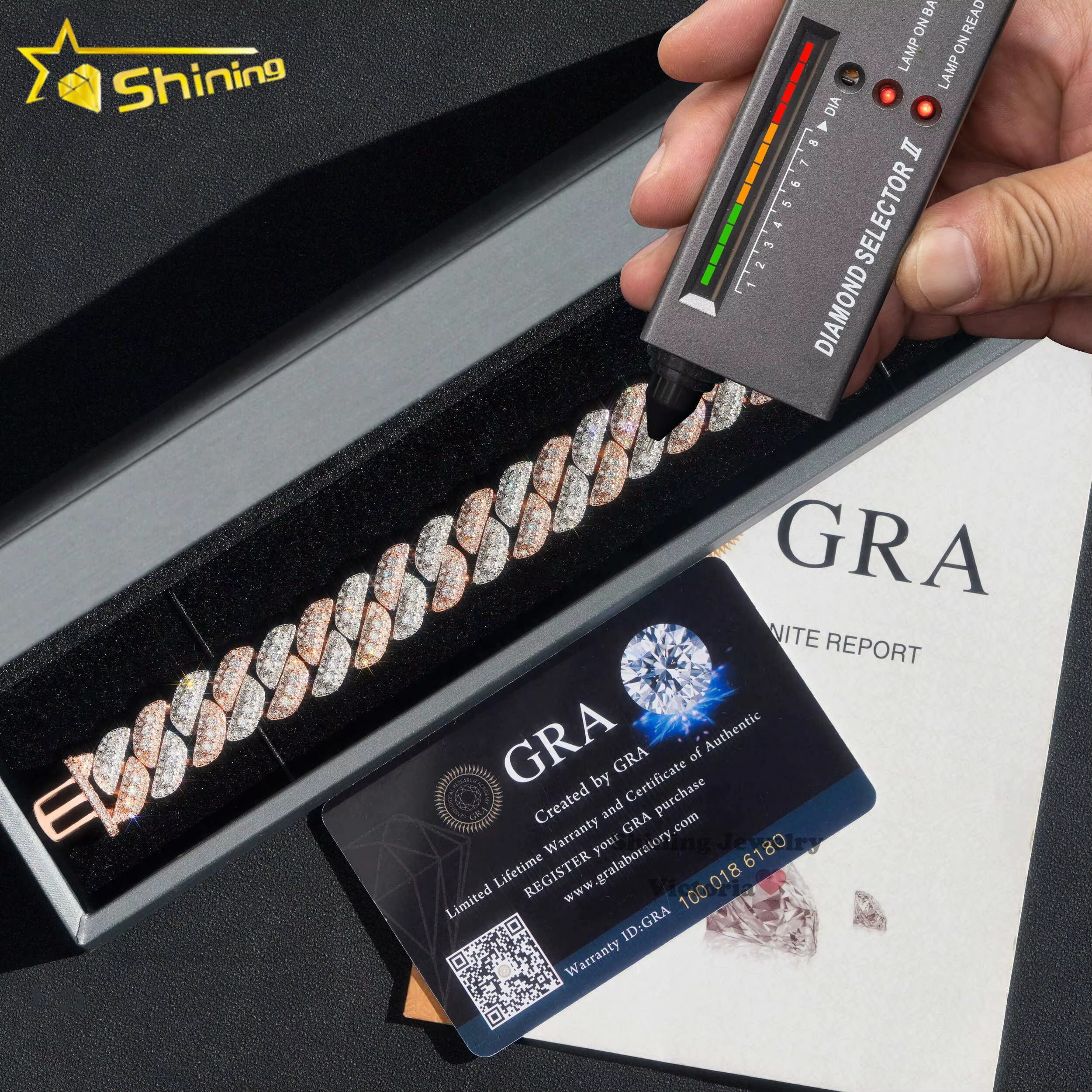 Shining Jewelry Hip Hop Jewelry 13mm 15mm Rose Gold Two Tone Iced Out VVS Moissanite Diamond Cuban Link Bracelet