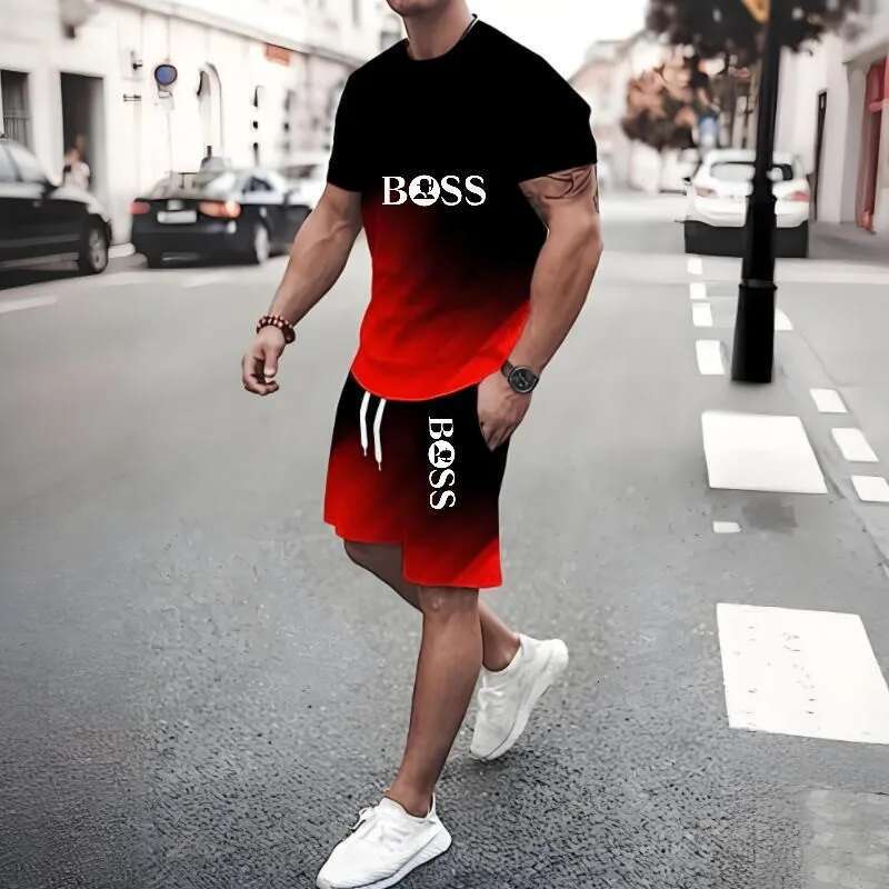Men's two-piece sportswear, T-shirt and short sleeved pants set, running and fitness sportswear, summer 2025, European plus size