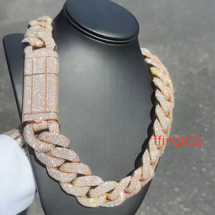 Custom Heavy Big Cuban Chain 22mm Width Full Iced Out Moissanite Men Cuban Chain Necklace S925 Silver 18K Gold Plated for Rapper