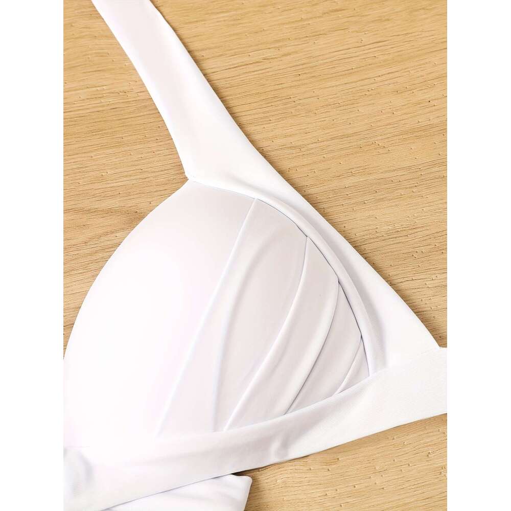 Chic White Bikini Set for Ladies - Vibrant Halter Swimsuit with Adjustable Straps and Secure Tie-Side Briefs