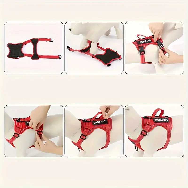 Service Dog Harness Leash Set with 1pc Folding Bowl Reflective Adjustable Dog Vest Harness Soft Oxford Pet Harness For Small MXJ250317