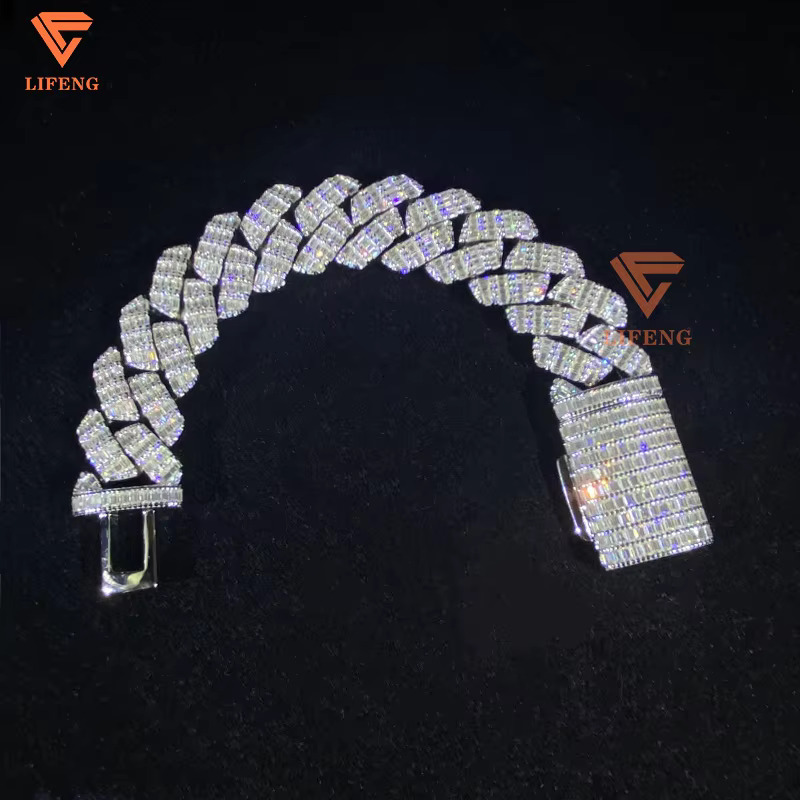 Hip Hop Jewelry Popular Special Design Buss Down 20MM Baguette Moissanite Diamond Cuban Link Bracelet for Men