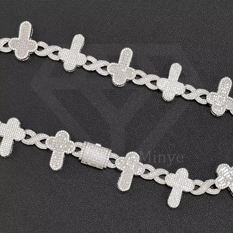Hip Hop Jewelry Brass Inlaid Cubic Zirconia 18k Gold Plated Dainty Cross Necklace Cross Iced Out Cuban Link Chain Necklace