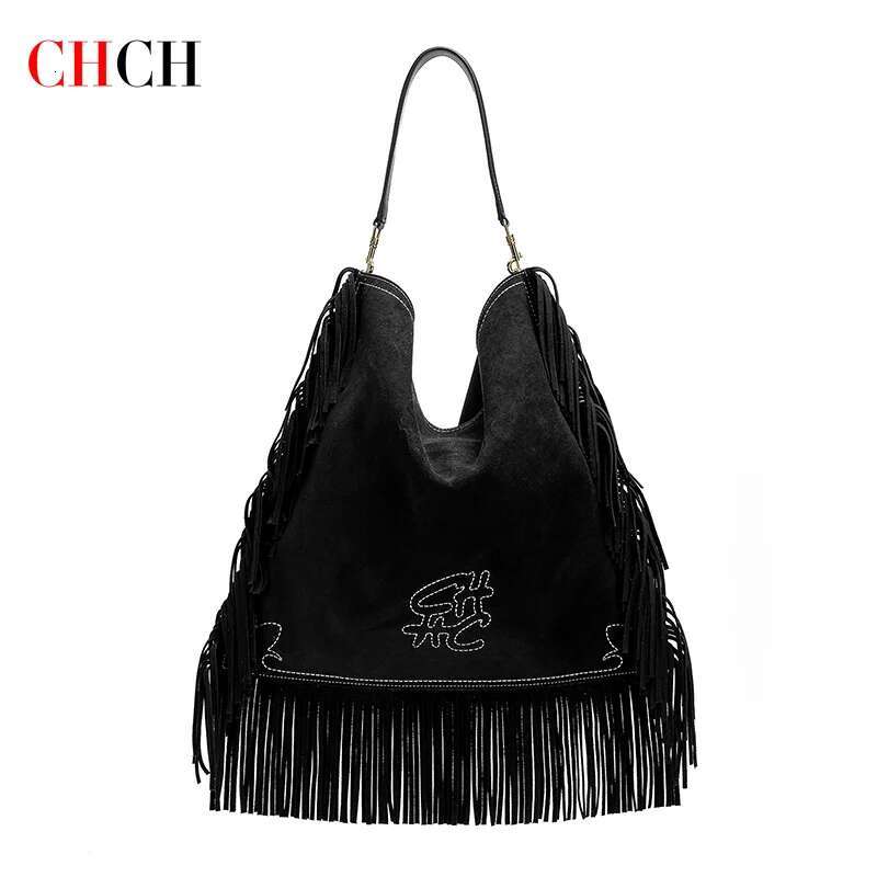 CHCH Tote 2025 New Brown Tassel Bag Retro Simple Women's Handbag Large Capacity