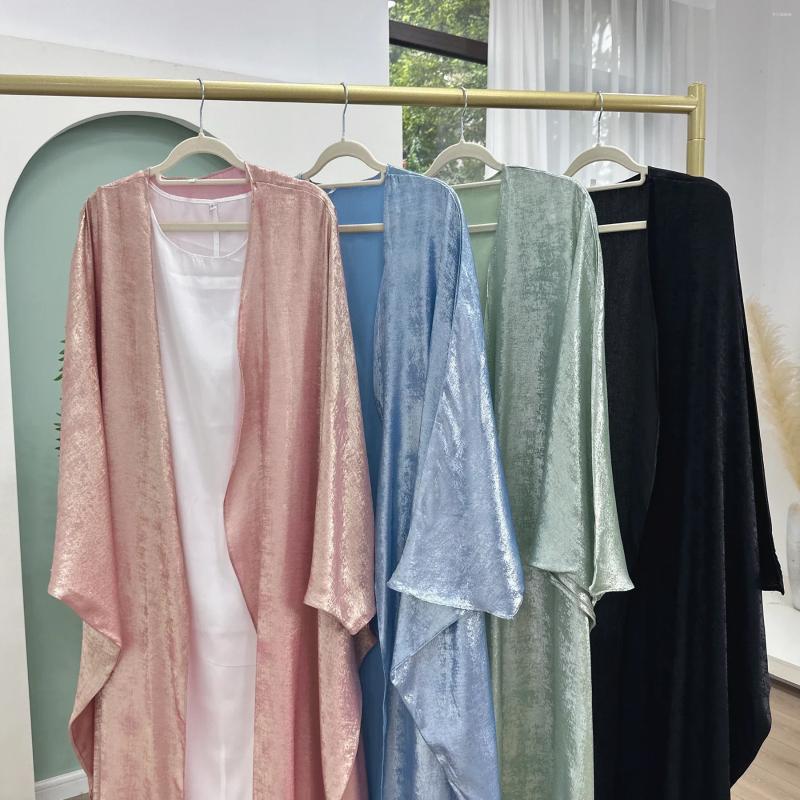 Ethnic Clothing Fashion Elegant Dubai Turkish Abaya 2 Piece Set Muslim's Women Inner Under Dress Abayas Open Front Cardigan Suit 796