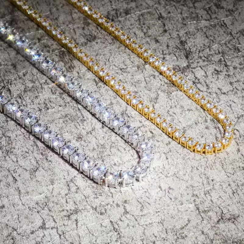 Wholesale 925 Silver VVS Moissanite Diamond Chain Hip Hop Jewelry 4mm 5mm Lced Out Clustered Bracelet 3mm Tennis Necklace Chain