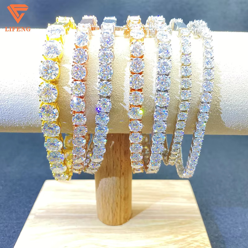 Wholesale 925 Sterling Silver Hip Hop Tennis Bracelet Necklace Set 5mm White Yellow Rose Gold Diamond Moissanite Gold Plated
