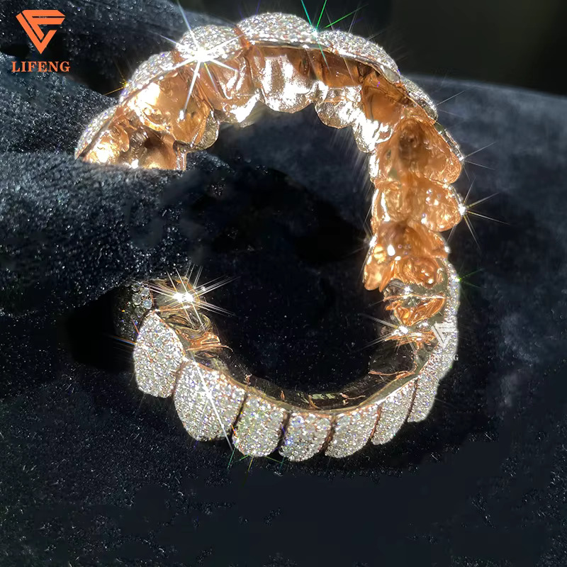Rose Gold Plated Teeth Grillz Sterling Silver 925 Fashion Jewelry Hip Hop Grillz for Teeth Moissanite Diamond Grillz 10 on 10