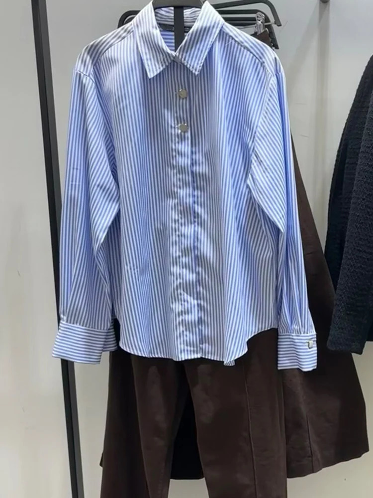 Womens Solid Color Long Sleeve Shirt with Pleated Loose at the Back Stylish textured 250311