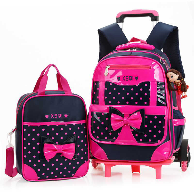 Student girls Tow bag with two wheels can climb stairs Children elementary school students pull rod backpack for grades 1-6 2 wheels waterproof X25031