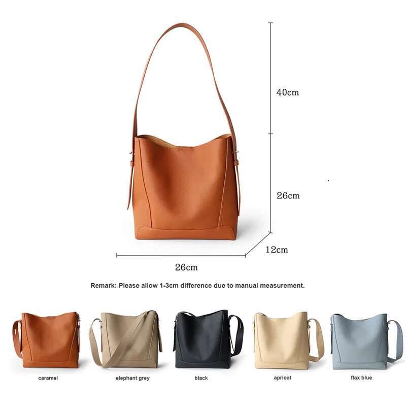 2024 New Women Female Shoulder Bags Lady Cowhide Genuine Leather Bucket Handbag Girl Messenger Crossbody Bag Tote