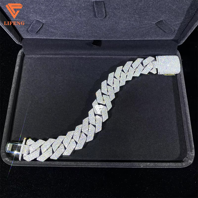 20MM Iced Out VVS Moissanite Diamond Cuban Link Bracelet Brilliant Cut 925 Sterling Silver Hip Hop Jewelry Gold Main Material