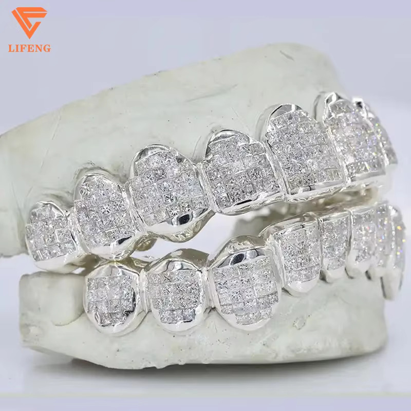 Iced Out VVS Moissanite Grillz Women and Men Hip Hop Jewelry Grillz Teeth Custom 925 Sterling Sliver Princess Cut Diamond Grillz