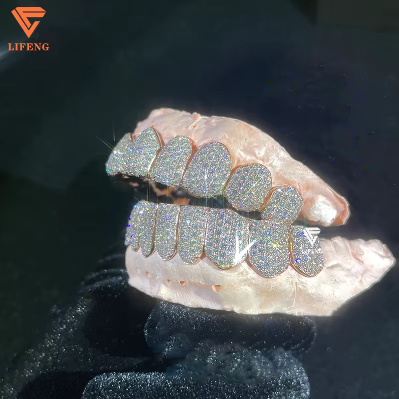Rose Gold Plated Teeth Grillz Sterling Silver 925 Fashion Jewelry Hip Hop Grillz for Teeth Moissanite Diamond Grillz 10 on 10