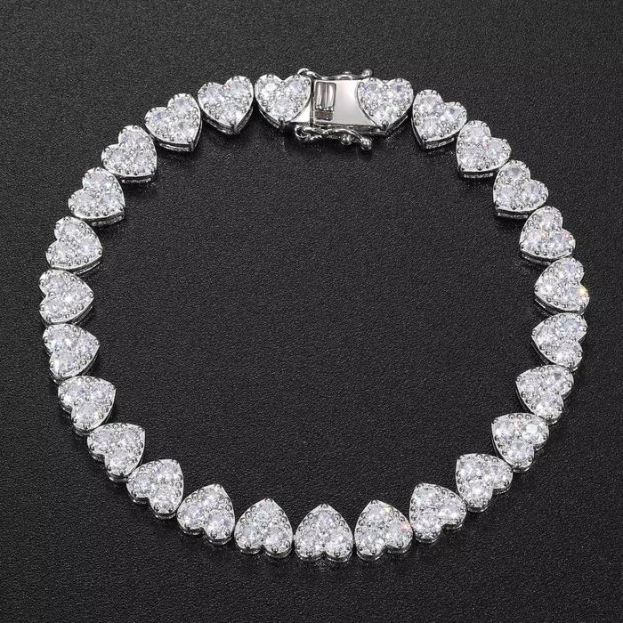 Moissanite Heart Tennis Bracelet for Unisex Iced Out in 925 Sterling Silver With Unique Design for Gift