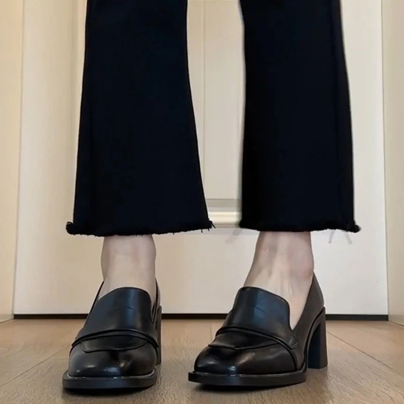 Vintage College Style Women Loafer Fashion Shallow Slip On Female Elegant Thick Heel Commuting Shoes 250317