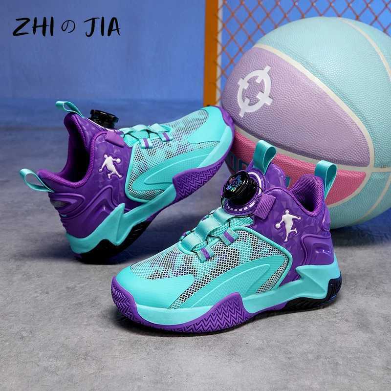New Arrival Durable basketball shoes with childrens rotating buckle boys mesh breathable sports shoes students fashion trend matching football uniform