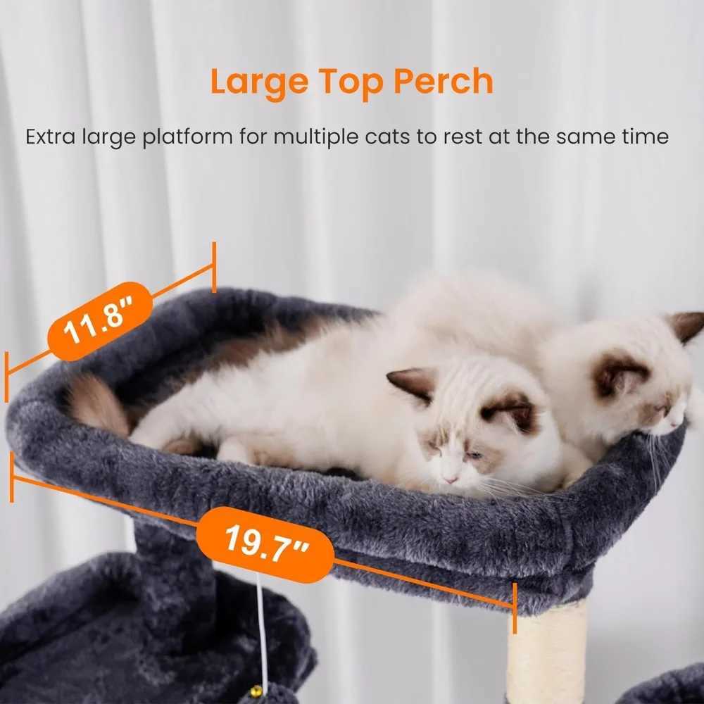 Cat Furniture Scratchers Cat Tree 2 Wide Plush Perches Cat Condo with Wooden Planks and Large Cave Trees Used for Castle Tower Supplies Pet Products C - view 7