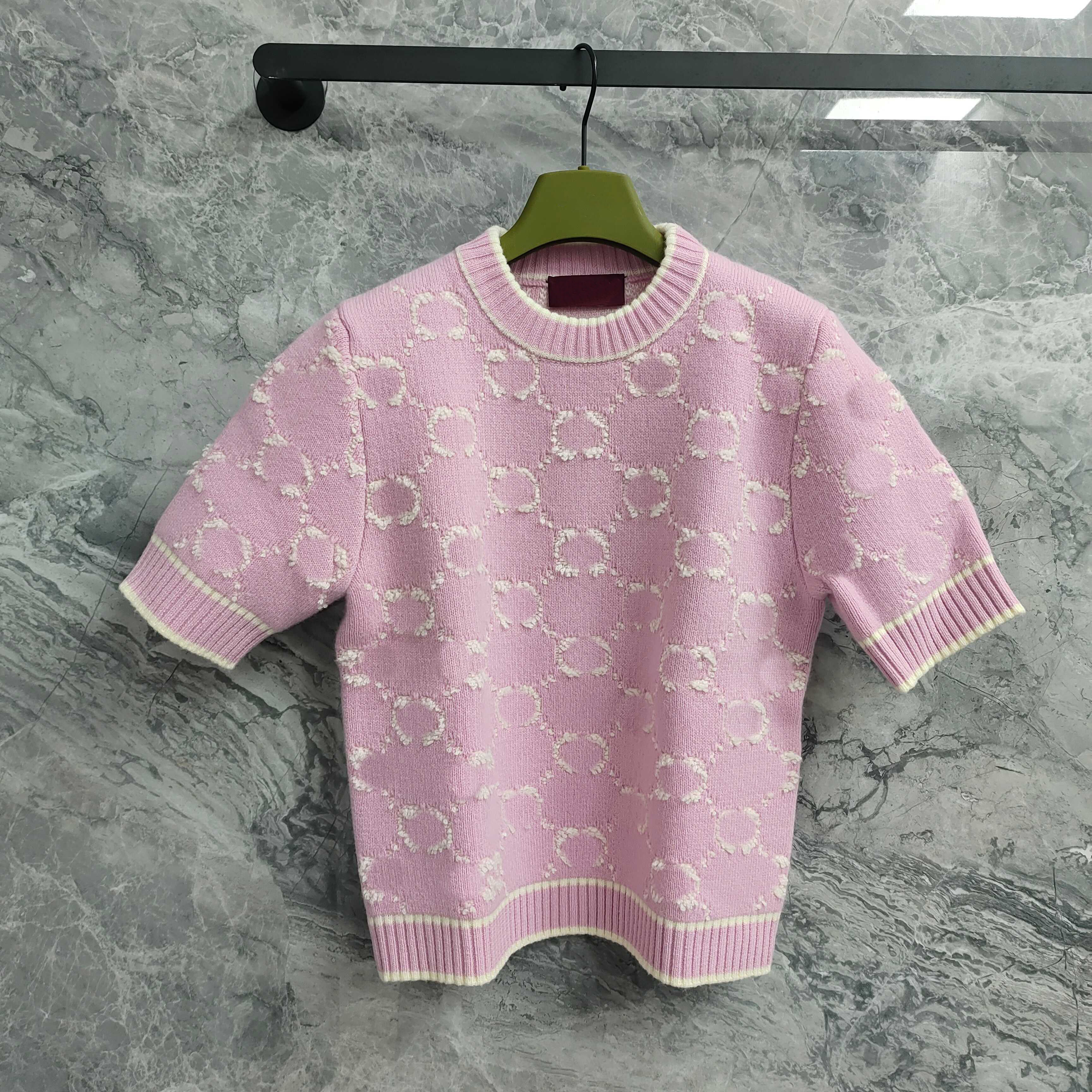 High quality designer women's clothing women's top women's T-shirt summer casual women's short sleeved knitted shirt casual jacquard knitted short sleeved top