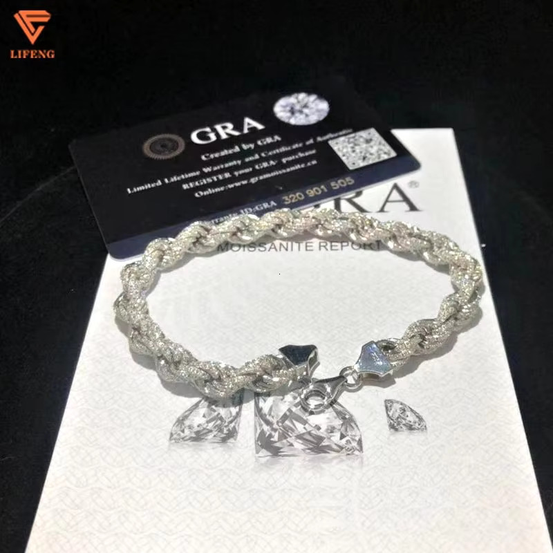 Fashion Jewelry White Gold 925 Sterling Silver Bracelet Iced Out 8 mm VVS Moissanite Hip Hop Rope Chain Charm Bracelet for Men