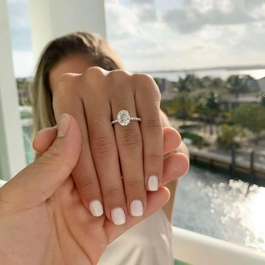 OAHLAN 3CT 925 Sterling Silver Engagement Rings Oval Cut Cubic Zirconia Promise Rings Wedding Bands for Women