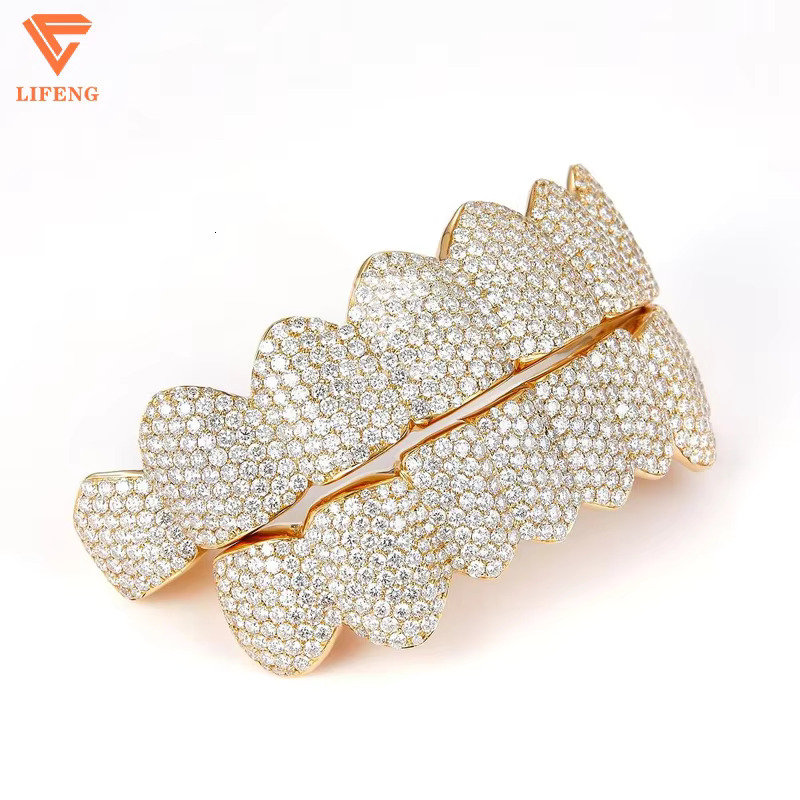 Custom Buss Down Moissanite Grillz 925 Sterling Silver 8 on 8 Iced Out Gold Plated Vvs Moissanite Diamond Grillz for Men Teeth