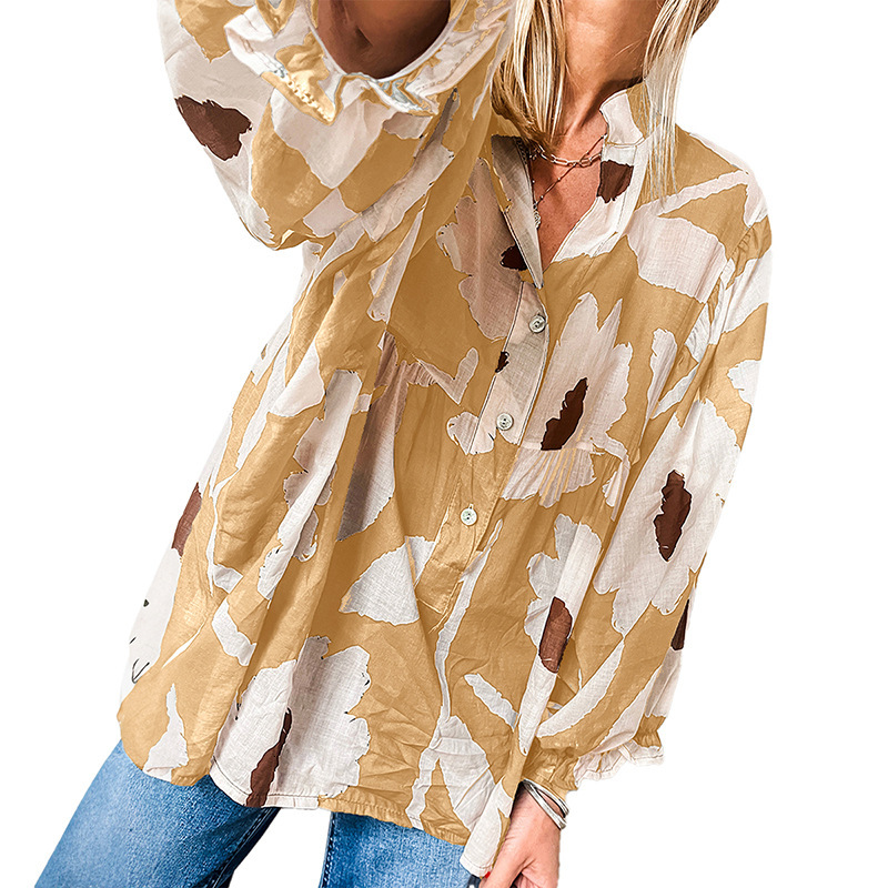 Autumn New Loose Flesh Covering Long Sleeved Shirt for Women 2025 Fashion Versatile Flower Printed Shirt for Women