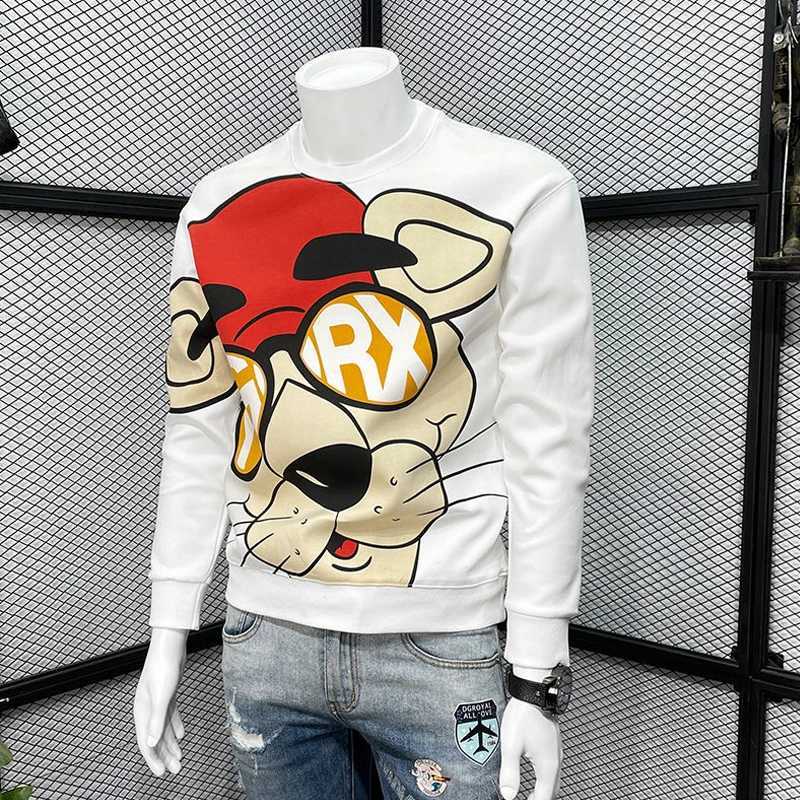 Autumn and winter mens fashion trends interesting cartoon printed wool sportswear Y2K casual streetwear round neck long sleeved loose floral hooded sw