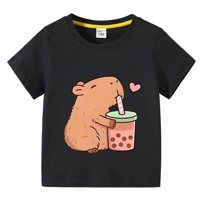 Capybara Kids Basic T-shirt 3 to 10 Years Children Casual Clothes Boys Girls Round Neck Tops Kids Capibara Birthday Gifts 250317