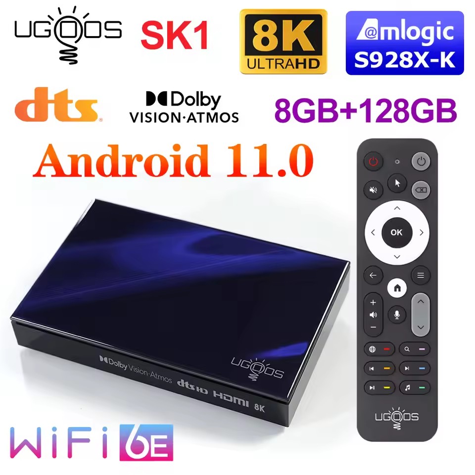 Ugoos SK1 Smart TV Box Android 11 Amlogic S928X-K 8GB 128GB Wifi 6 BT5.2 1000M Set Top Box Dolby Widevine L1 DTS Support