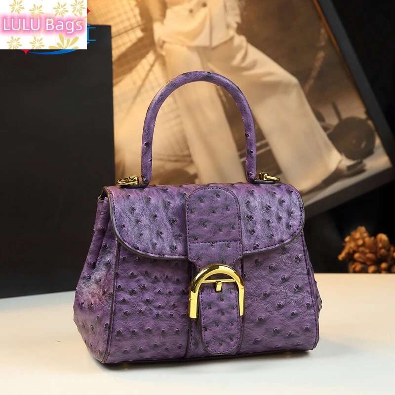 2025 New Designer Foreskin Leather Ostrich Printed Women's Handbag Fashionable High End Light Luxury Niche Pillowcase Cross Body Shoulder Bag