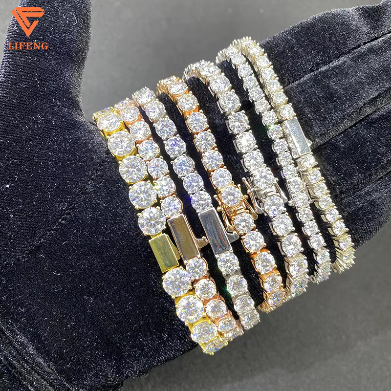 Wholesale 925 Sterling Silver Hip Hop Tennis Bracelet Necklace Set 5mm White Yellow Rose Gold Diamond Moissanite Gold Plated