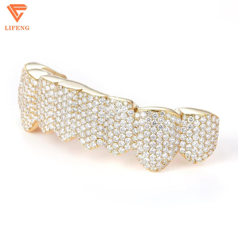Custom Buss Down Moissanite Grillz 925 Sterling Silver 8 on 8 Iced Out Gold Plated Vvs Moissanite Diamond Grillz for Men Teeth