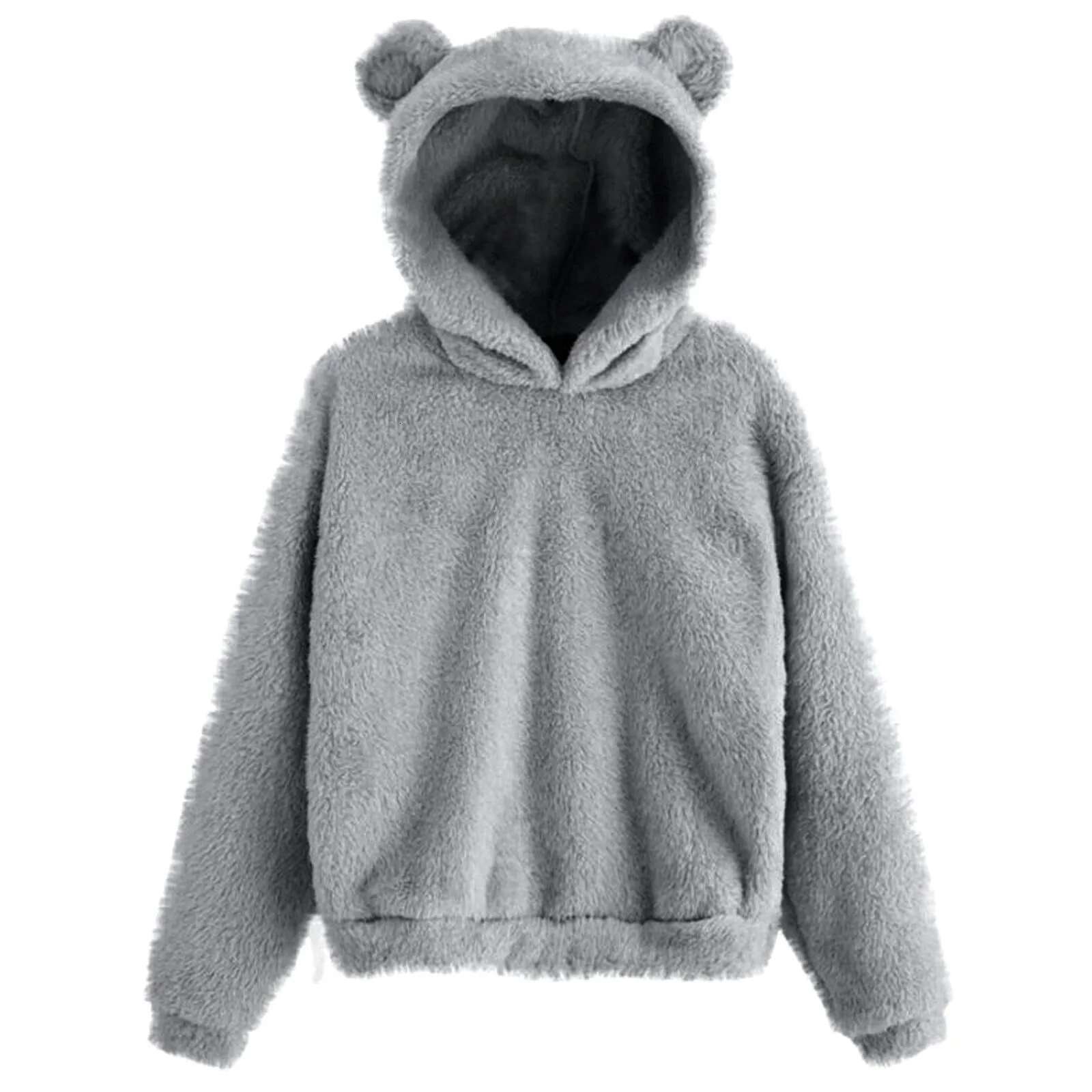 Designer Hoodie Women's Sports Shirt Solid Color Cute Bear Ear Hooded Sweatshirt Wool Warm Sportswear Street Wear Fuzzy Hooded Sweatshirt Casual 