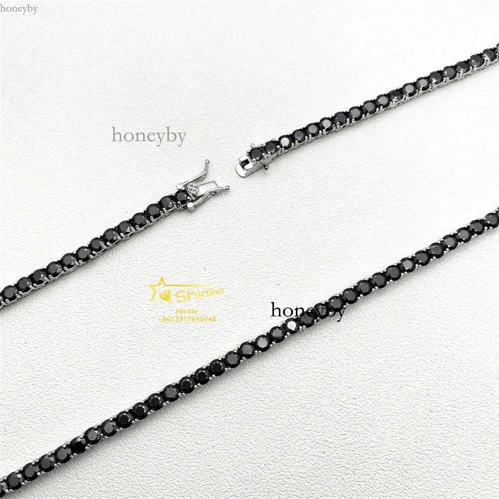 Genuine Gra Certified Black Moissanite Tennis Chain Versatile Sterling Silver Hip Hop Jewelry for Men and Women (3mm & 4mm)