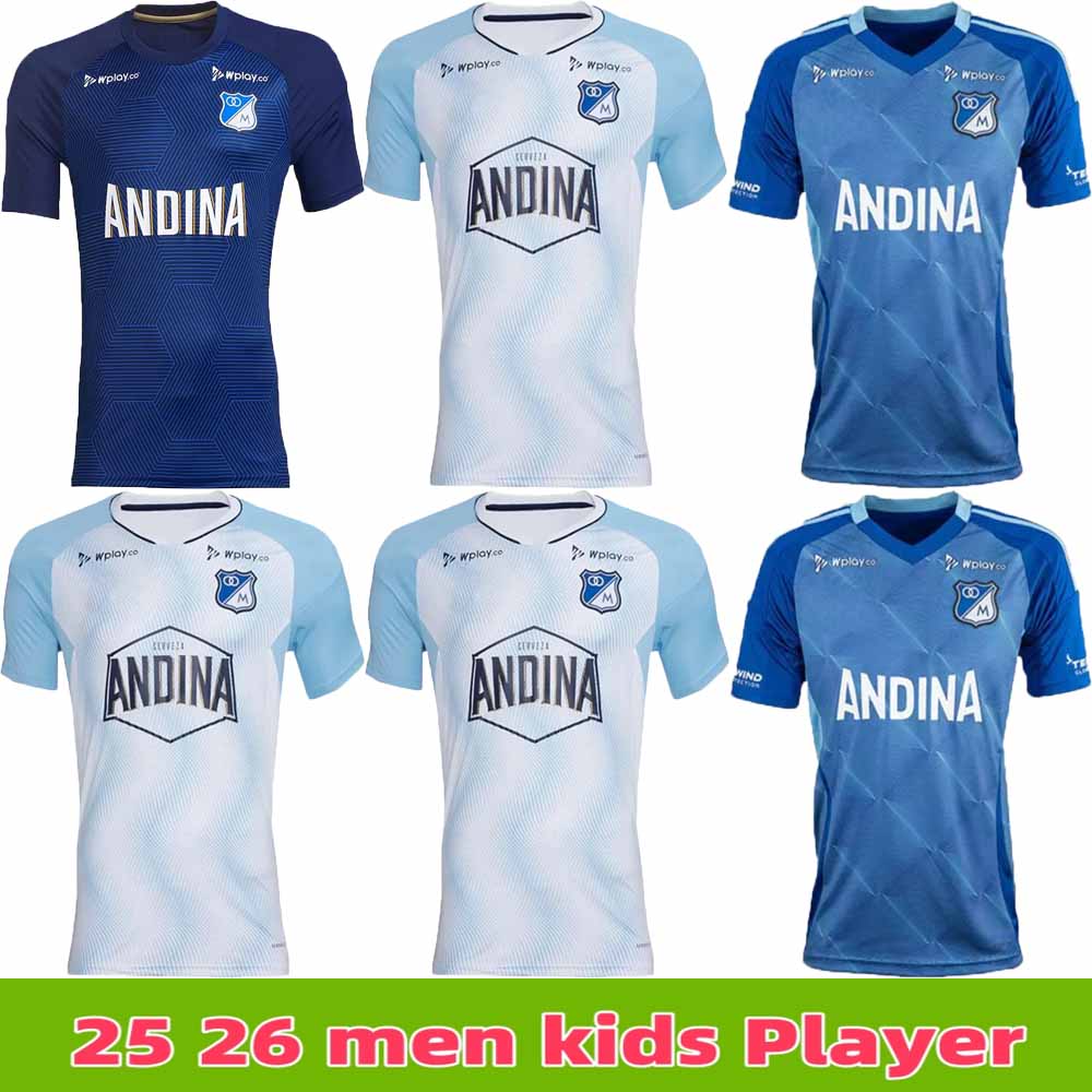 25 26 Millonarios Mens Soccer Jerseys VARGAS VASQUEZ QUINONES GIRALDO PEREIRA CASTRO 2025 Home Away Football kit Shirt kids kit Uniforms