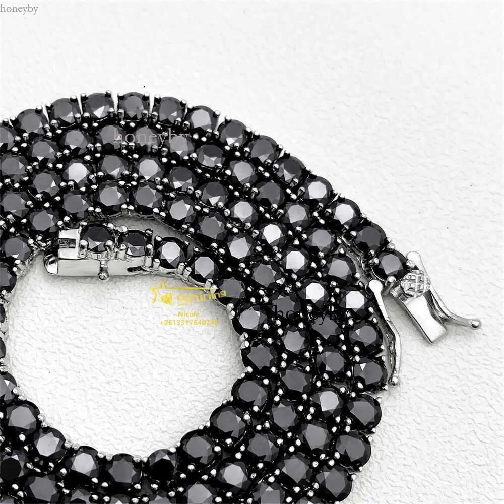 Genuine Gra Certified Black Moissanite Tennis Chain Versatile Sterling Silver Hip Hop Jewelry for Men and Women (3mm & 4mm)