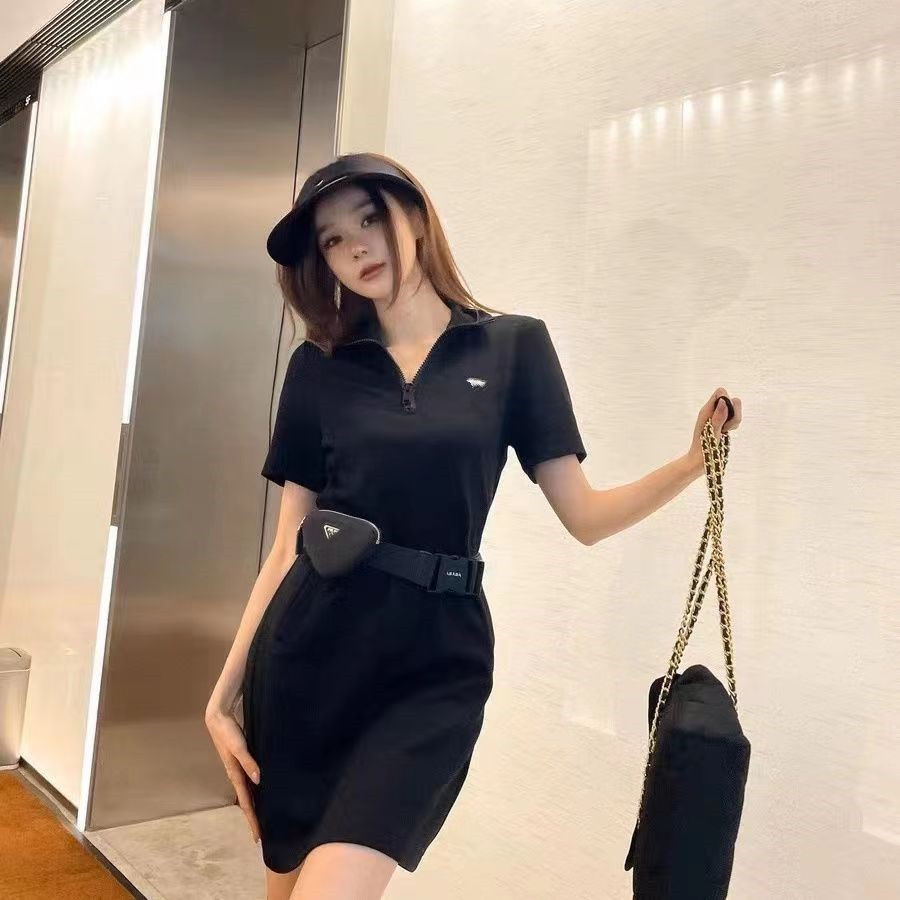 Women Dress Sleeveless Denim Shirt For Spring Summer Outwear Casual Style With Budge Letter Lady Slim Dresses Belt Pleated Skirt Button Zipp