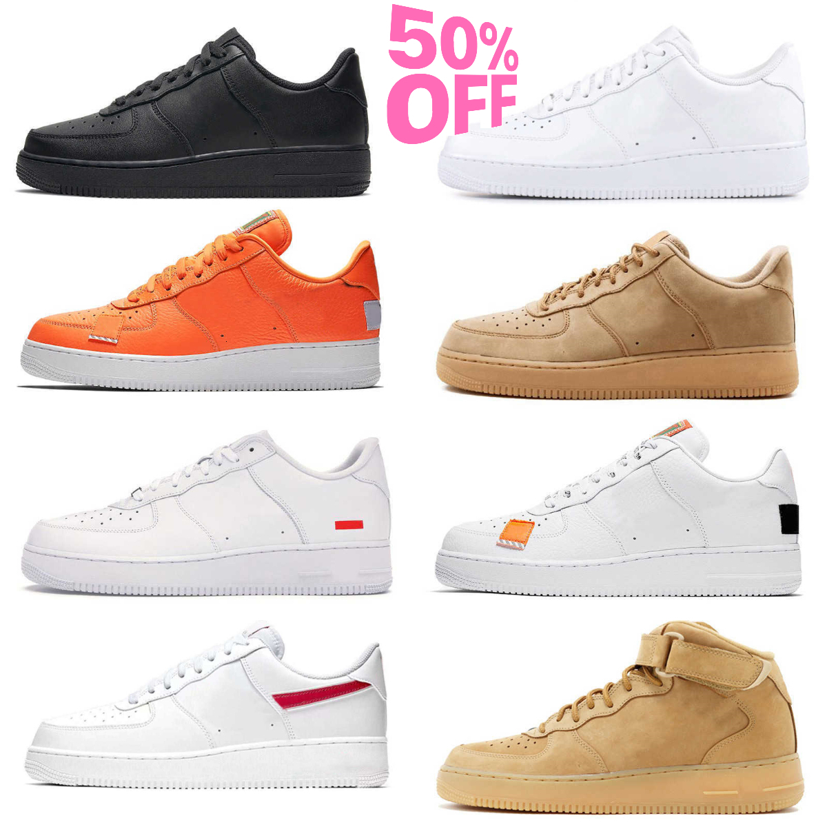 Designers ONE 1 07 Men Low High Casual Shoes Trainers Women All White Black Wheat Skateboard Tennis Forc Sports Jogging Shoe Brand Running Outdoor Sneakers V885