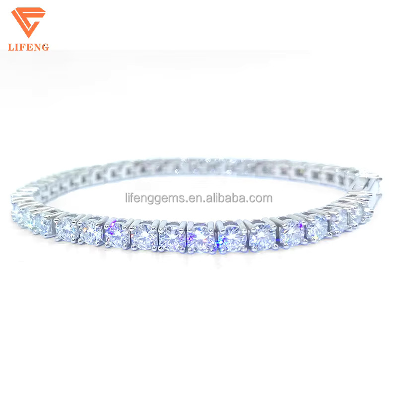 High-End VVS Moissanite Diamond Hip-Hop Tennis Chain Bracelet for Men Full Iced Out Jewelry Gift