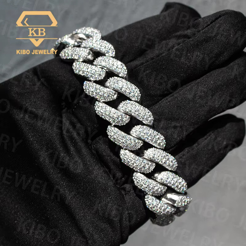 Hip Hop Big Size Rapper 925 Silver With Gold Mossanite 20MM VVS1 LAB Grown Moissanite Diamond Iced Out Cuban Link Bracelet