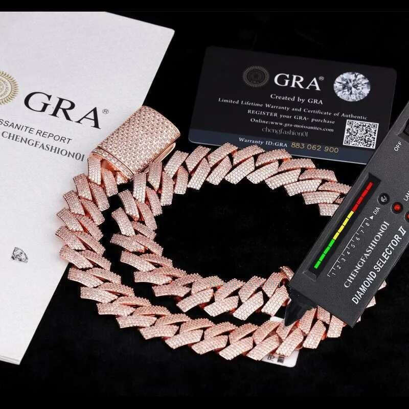 cuban k necklace 3 row moissanite 20MM W gold chains for men prong chocker s personalize iced out chain hip hop designer jewelry gift